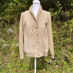 Vintage 90s Niki Suede beige shawl collar cardigan sweater size Medium
